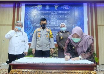 Bupati Masnah Teken Nota Kesepahaman Tentang Pendampingan Dana Pencegahan dan Penanggulangan Covid-19