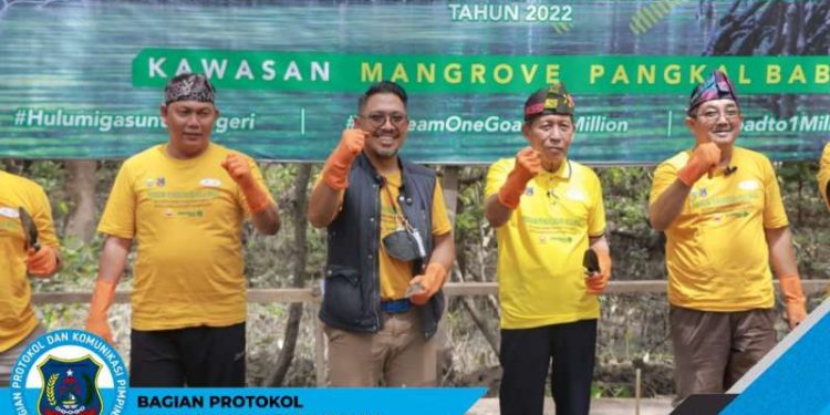 Bupati UAS Bersama Wagub Hadiri Kegiatan Program Penghijauan Hulu Migas di Kawasan Mangrove Pangkal Babu